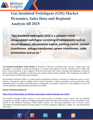 Gas Insulated Switchgear (GIS) Market Dynamics, Sales Data and Regional Analysis till 2025