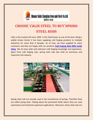 Choose Valin Steel to Buy Spring Steel Rods