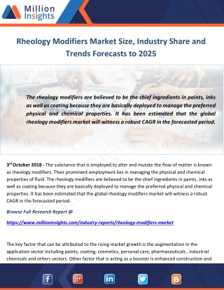 Rheology Modifiers Market Size, Industry Share and Trends Forecasts to 2025
