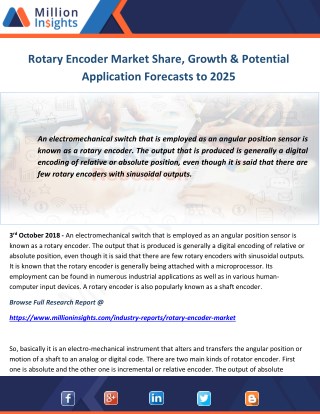 Rotary Encoder Market Share, Growth & Potential Application Forecasts to 2025