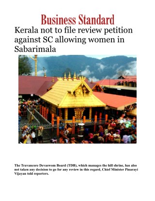 Kerala not to file review petition against SC allowing women in Sabarimala 