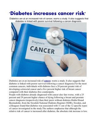 'Diabetes increases cancer risk'