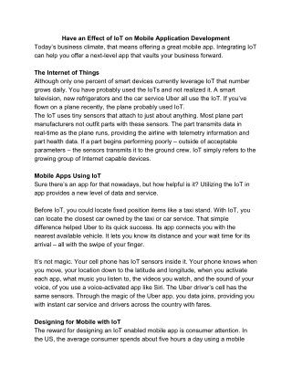 Have an Effect of IoT on Mobile Application Development