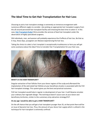 The Ideal Time to Get Hair Transplantation for Hair Loss