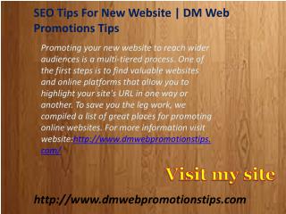 SEO Tips For New Website | DM Web Promotions Tips