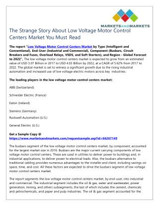 The Strange Story About Low Voltage Motor Control Centers Market You Must Read