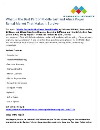 What is The Best Part of Middle East and Africa Power Rental Market That Makes it Survive