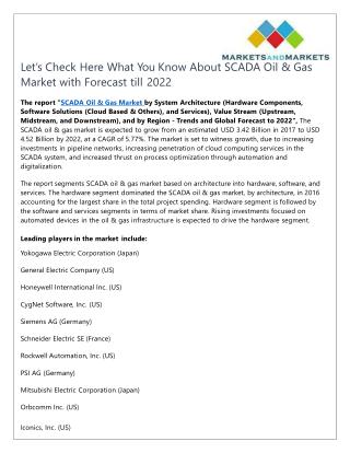 Let’s Check Here What You Know About SCADA Oil & Gas Market with Forecast till 2022