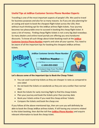 Avail Useful Tips at JetBlue Customer Service Phone Number Officials