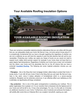 Your Available Roofing Insulation Options