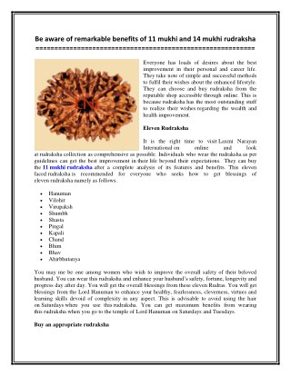 Be aware of remarkable benefits of 11 mukhi and 14 mukhi rudraksha