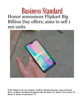 Honor announces Flipkart Big Billion Day offers; aims to sell 1 mn units