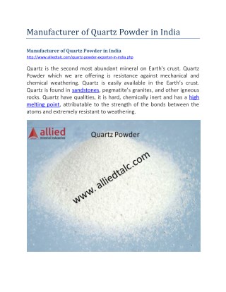 Manufacturer of Quartz Powder in India