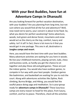 Adventure Camps in Dhanaulti | Junglee Resort