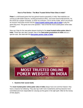 Get Exciting Poker Offers - Most Trusted Online Poker Sites in India