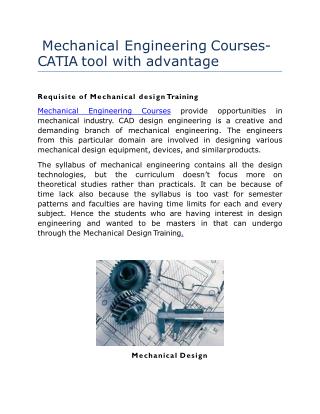 Mechanical Engineering Courses Catia tool