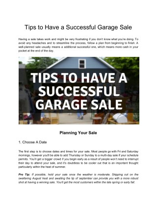 Tips to Have a Successful Garage Sale