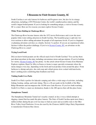 5 Reasons to Visit Oconee County, SC