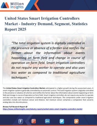 United States Smart Irrigation Controllers Market Demand, Growth, Opportunities, Analysis and Global Forecast to 2025