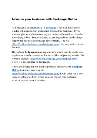 Advance your business with Backpage Malmo