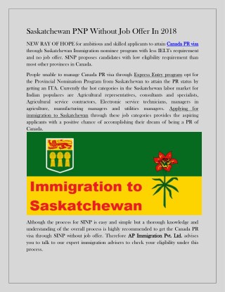 Saskatchewan PNP Without Job Offer In 2018