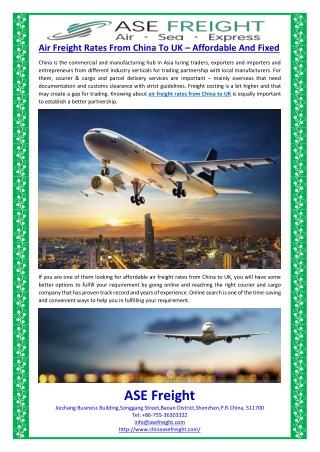 Air Freight Rates From China To UK – Affordable And Fixed