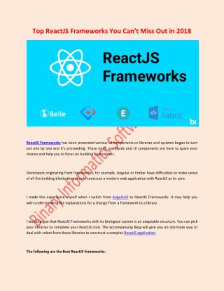 Top ReactJS Frameworks You Can’t Miss Out in 2018