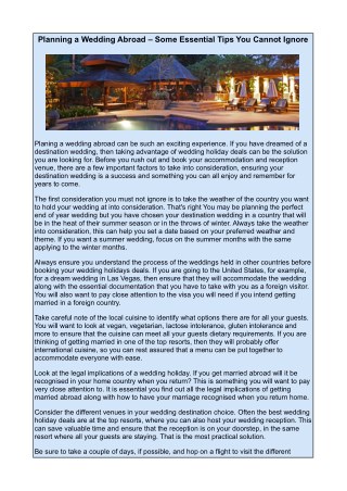Planning a Wedding Abroad – Some Essential Tips You Cannot Ignore