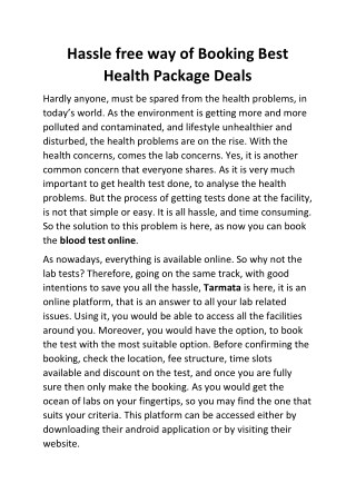 Best Health Package Deals | Tarmata
