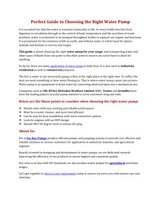 Perfect Guide to Choosing the Right Water Pump
