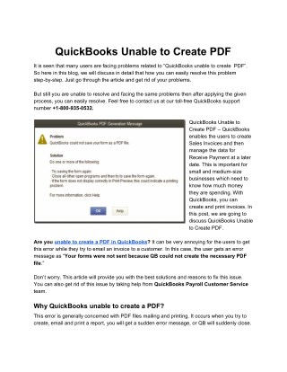 QuickBooks Unable to Create PDF - Quickbooks Not Create the Necessary PDF