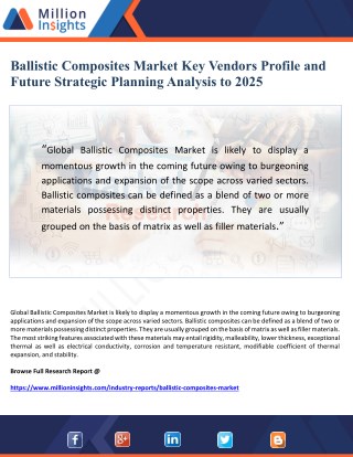 Ballistic Composites Market Key Vendors Profile and Future Strategic Planning Analysis to 2025