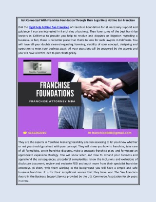 Get Connected With Franchise Foundation Through Their Legal Help Hotline San Francisco