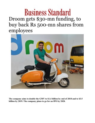 Droom gets $30-mn funding, to buy back Rs 500-mn shares from employees