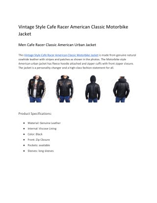 Vintage Style Cafe Racer American Classic Motorbike Jacket