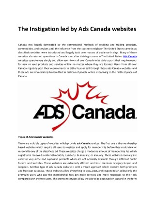 The Instigation led by Ads Canada websites