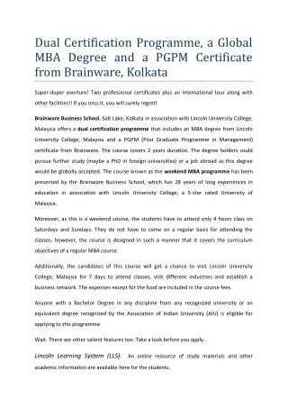 Best MBA Courses in Kolkata: Admissions Open in Weekend MBA Program 2018-19
