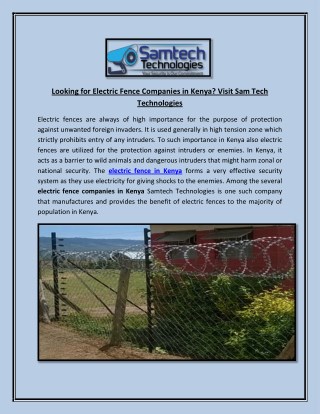 Looking for Electric Fence Companies in Kenya? Visit Sam Tech Technologies