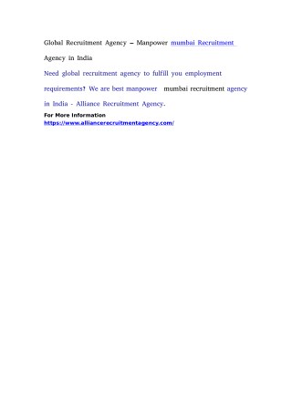 Global Recruitment Agency – Manpower mumbai Recruitment Agency in India