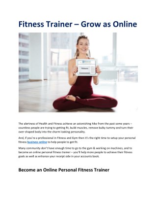 Fitness Trainer – Grow as Online