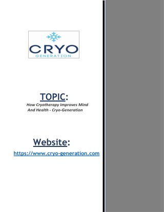 How Cryotherapy Improves Mind And Health?- Cryo-Generation