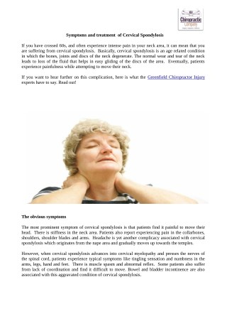 Symptoms and treatment of Cervical Spondylosis