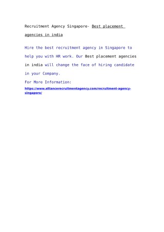 Recruitment Agency Singapore- B est placement agencies in india