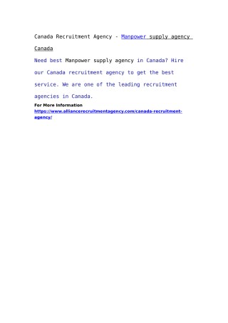 Canada Recruitment Agency - Manpower supply agency Canada