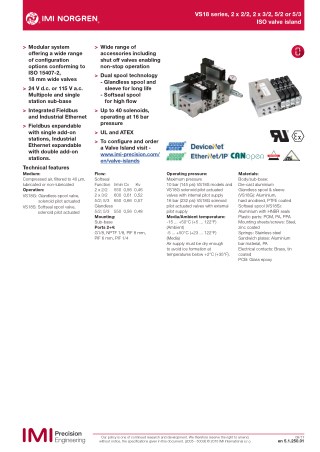 IMI NORGREN Watson Smith MTL VS18 series, 2x3/2 valve, sol/spring (24Vdc) with soft seal spool | Instronline