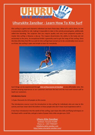 Uhurukite Zanzibar - Learn How To Kite Surf