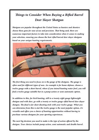 Things to Consider When Buying a Rifled Barrel Deer Slayer Shotgun