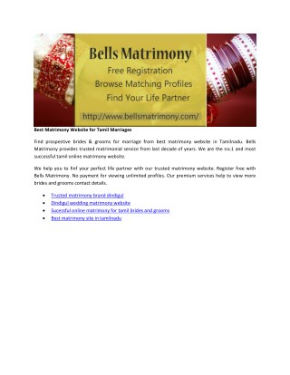 Best Matrimony Website for Tamil Marriages