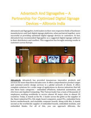 Advantech And Signagelive – A Partnership For Optimized Digital Signage Devices - Alltronix