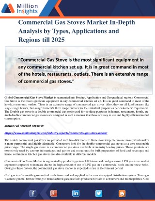 Commercial Gas Stoves Market In-Depth Analysis by Types, Applications and Regions till 2025